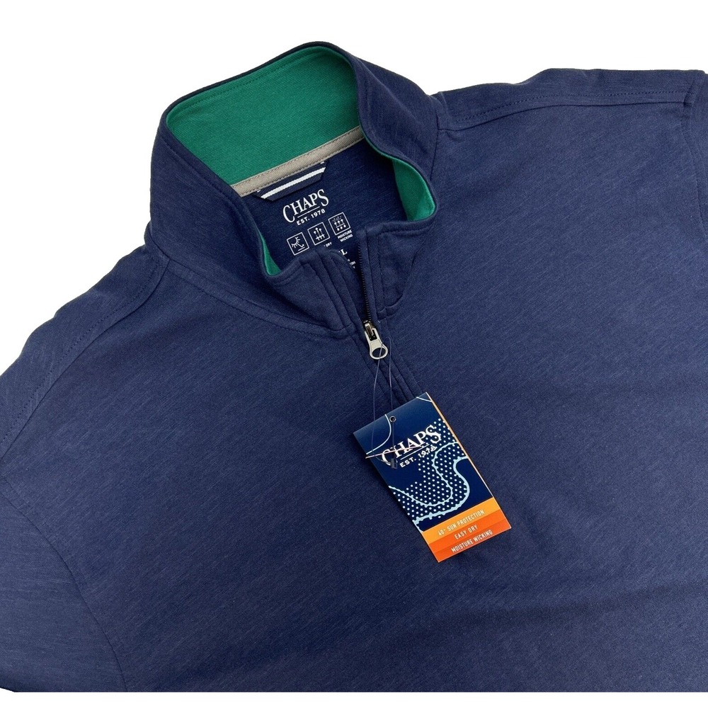 Chaps Big & Tall 1/4 Zip Long Sleeve Two Tone Pullover Men XLT Navy Grn NWT $72